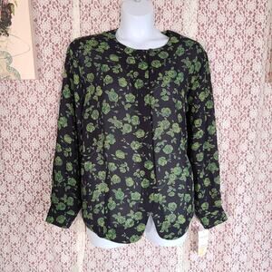 vintage 90s NWT CHAUS black green floral sheer button down blouse size 18